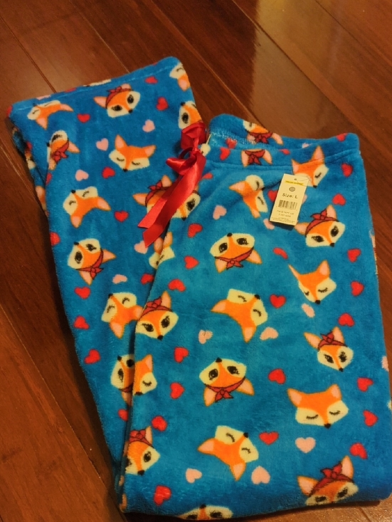 Bobbie Brooks Other - Bobbie Brooks Blue Fox Heart Fleece Pajama Bottoms with Red Bow